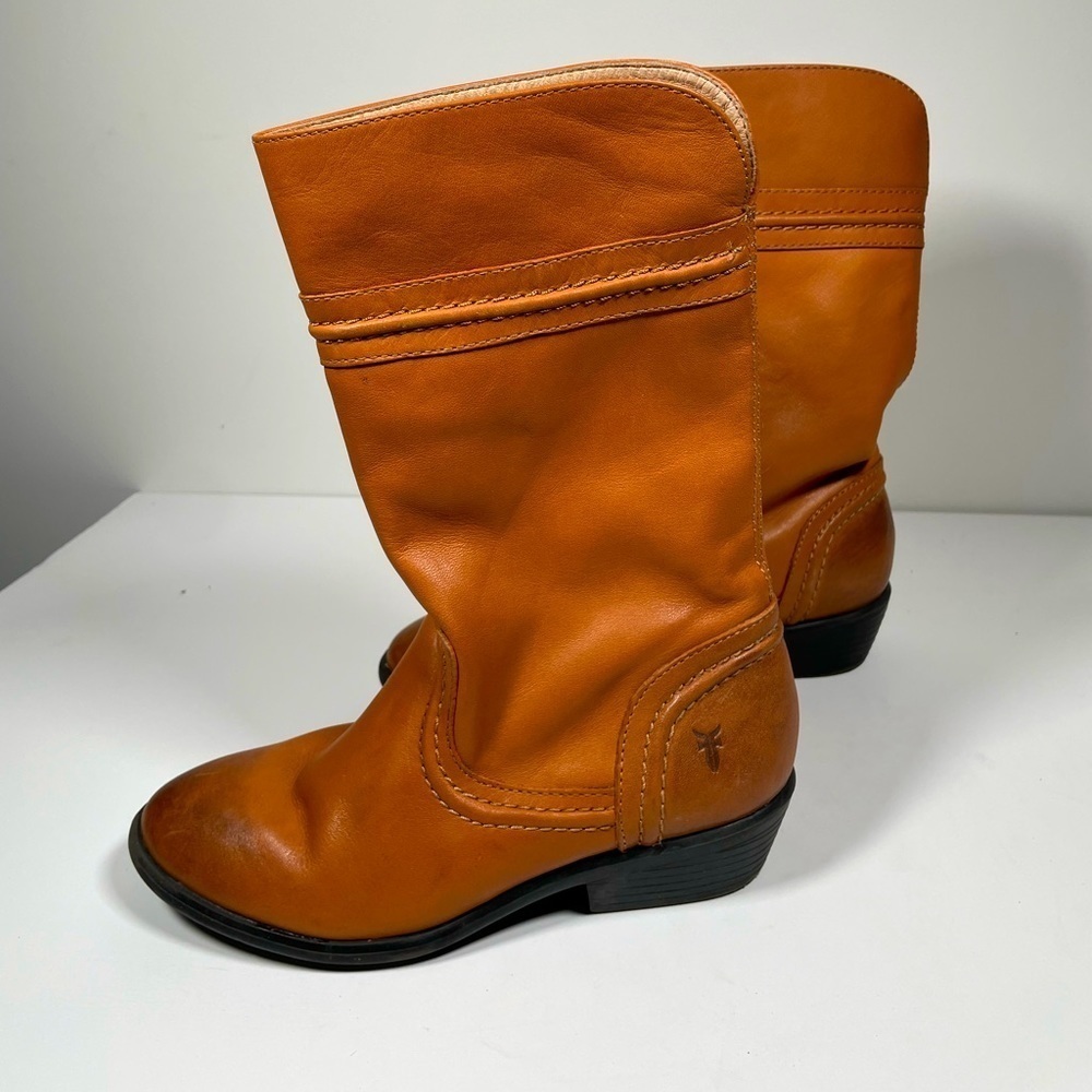 Frye Boots Boys Western Leather Tan Cowboy Boots Carmel Rubber Sole Shoes Size 2